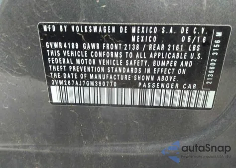 2016 Volkswagen Jetta 1.4T S from USA, damaged, VIN 3VW267AJ7GM390770